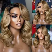 Brazilian Remy Human Hair Ombre Highlight Colored 5x5 Lace Closure Glueless Wigs Honey Blonde Short Bob Lace Front Human Hair Wig Pre-Plucked for Women