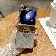 [JIASHM] Glitter Ring Holder Stand Case for Samsung Galaxy Z Flip 5 4 3 6 Zflip Flip4 Flip5 Bracket Gradient Plating Cover(for Samsung Z Flip 4/Black)