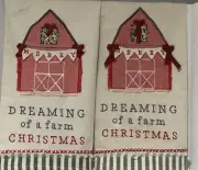 Mud Pie Dreaming Of A Farm Christmas Appliquéd & Embroidered Kitchen Towels Barn
