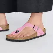 BIRKENSTOCK GIZEH PATENT CANDY PINK BLACK REGULAR/WIDE WIDTH WOMEN'S THONG SANDA