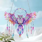 Owl Suncatchers For Window, 2D Owls Decor Stained Acrylic Sun Catcher, Colorful Wings Spreading Owl Sun Catcher, Owl Pattern Art Pendant Wall Decoration For Living Room, Bedroom