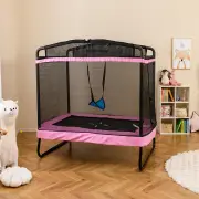 Costway6 FT Kids Trampoline with Swing and Horizontal Bar-Pink