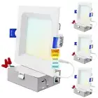 Luxrite 4 Inch Slim Square LED Recessed Light 12W 5CCT 2700K-5000K 950LM 4-Pack