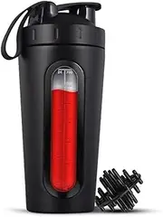 Tuperoymse Shaker Bottles for Protein Mixes Stainless Steel Protein Shaker Not Stays Cold/Hot, Visible Window Metal Shaker Cups-B Easy Install