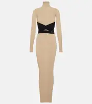 [Alaia] Alaïa Turtleneck jersey maxi dress AU 10 beige