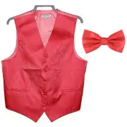 New formal men's tuxedo waistcoast vest_bowtie paisley pattern wedding coral