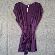 Victoria's Secret Satin Lace Robe Medium Purple NWT Short-Sleeve Kimono Short