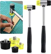 Glarks 2Pcs 25mm/35mm Double-Faced Soft Hammer Mallet with 4Pcs Replacement Heads Kit, Double Head Plastic and Rubber Hammer for Leather Crafts Watch Jewelry Flooring Installation