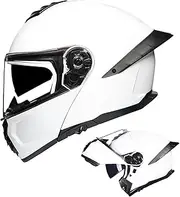 Modular Motorcycle Helmet ECE Approved Flip Up Full Face Integrated Anti-Fog Double Visor Helmet Street Bike Helmet for Adults Men and Women E,XL=58-59CM
