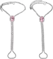 [Generic] Beach Rhinestone Barefoot Sandals Anklet with Toe Ring Crystal Anklet Bracelet Rhinestone Bridal Wedding Foot Chain Sandal Anklet for Women 1Pair