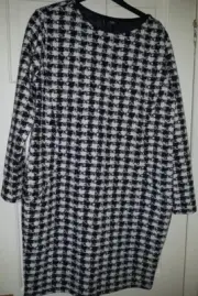 Wallis Women's Dress Size 10 Black & White Check Print Knee Length New With Tags