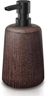 Asashizen Handmade Dark Brown Wood Soap Dispenser, Plastic Pump, Elegant Bathroom Decoration, Refillable Lotion Pump, Shower Bottle, Non-Slip Base, Durable and Stylish