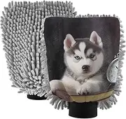 XYMZR Cute Husky Watch Book Absorbent Microfiber Car Wash Mitt, Funny Cute Anime Scratch Free for Cars Cleaning, Home Cleaning Mitts, 2 Pack, 10.24” L x 7.09” W