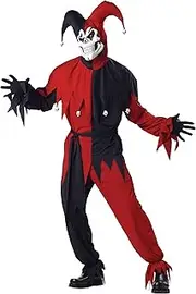 California Men's Evil Jester Clown Costume, Black/Red, Large