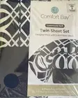 Comfort Bay Designer Navy Blue Print Top Fitted Twin Sheet Set Pillow Case F/S