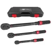 3-piece Torque wrench set includes sizes of 1/4, 3/8, and 1/2-inch Drive. The...