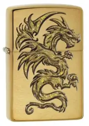 Zippo 29725, Sparkling Dragon Design, Brushed Brass Lighter, (PL) Pipe Insert