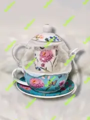 GRACE TEAWARE FLORAL TEAPOT WITH INFUSER TEACUP SAUCER SET