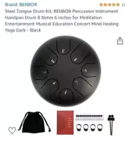 Benbor Steel Tongue Drum Set 6 Inch 8 Tune Handpan w/ Finger Picks