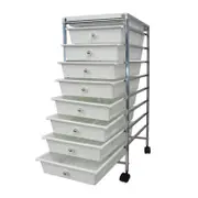 YES4HOMES White Plastic 8-Tier Storage Shelf with Metal Trolley and Slide-Out Drawers
