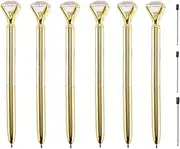 Onwon 6 Pieces Big Crystal Diamond Pens Gold Metal Ballpoint Pens & 3 Pieces Ballpoint Pen Refills in Black Ink