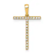 14K Yellow Gold Real Diamond Letter T Initial Pendant