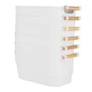 Medium White Storage Tub with Wooden Handle (6 Pack)