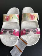 Crocs Classic Sandals Sz 7 Men’s, 9 Women’s Tie-Dye White Slide Double Strap NEW