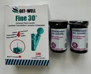 100 Prodigy Glucose Test Strips (Retail Pack) 100 GetWell Fine 30g Twist Lancets