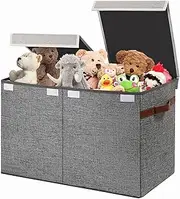 DAWNTREES Large Toy Box Storage Box, Foldable Children's Storage Box with Flap for Toys, Playroom Storage, Nursery 63x40x34cm (Grey)