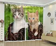 Personalise Curtain Kids Animal Cat Print Luxury Blackout 3D Window Curtain Living Room Bedroom Drapes Home Decoration (W)180×(H)200cm
