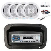 Pyle Marine Radio,Spa Bezel,Adapter,Antenna,Amp,Kit, 4x 6.5" 400W White Speaker
