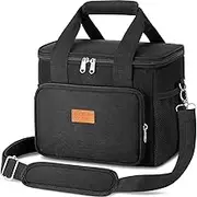Lunch Bag,Lunch Box,15L Insulated Lunch Bags for Women/Men,Reusable Lunchbox for Office Work School Picnic Beach-Leakproof Freezable Cooler Bag with Adjustable Shoulder Strap for Adult(Large,Black)