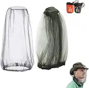 2 PCS Mosquito Head Net Mesh with Drawstring,Mosquito Net Hat Bug Net Face Neck Cover, Outdoor Hiking Camping Climbing Mosquito Fly Insects Bugs Preventing,Universal Size (Green & Black)