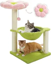 PAWZ Road Flower Cat Tree for Indoor Small Cats, 71.5cm Cat Tower with Super Large Hammock(Dia=40cm),Sisal Scratching Posts,Flower Top Perch and Dangling Ball Toys for Kittens, Pink