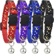 Cat Collar Stars and Moon, 3-Pack, Reflective with Bell, Solid & Safe Collars