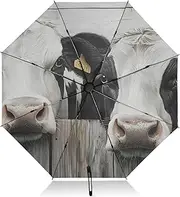[PDZRMY] Cow Fence Floral UV Protection Travel Umbrella Compact for Rain and Sun - Auto Open and Close UPF 50+ Windproof Portable 46” Sun Umbrella for Women and Men