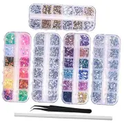 6400pcs Nail Art Rhinestones Nail Crystal Gems Nail Diamonds, Gold Silver Nail