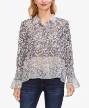 Vince Camuto Womens Tranquil Petals Button Up Blouse,Pearl Ivory Size-Medium