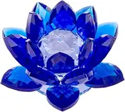 Amlong Crystal 3 Inch Sapphire Blue Crystal Lotus Flower Feng Shui Home Decor with Gift Box