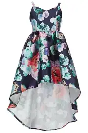 Rare Editions Big Girls Sleeveless Mikado Floral Hi-Lo Fanciful Dress-14 or 16