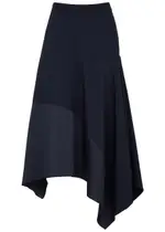 High Transient Panelled Asymmetric Midi Skirt - Navy - 14 14