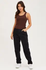 Black Paperbag Denim Jeans High Rise - Size 8, Women's Boyfriend Jean
