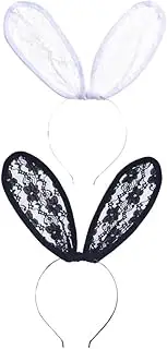 [Ipetboom] Fashionable Lace Hair Bands Big Rabbit Ears 2 Pack Headband Set for Christmas Easter New Year's Eve Events