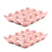 Ceramic Egg Tray 12 + 12 Cups Egg Holder Container for Refrigerator (Pink)
