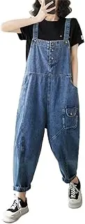 [TaoZiPeach] Summer Women' Patchwork Suspender Pants Solid Color Basic Casual Loose Streetwear Overalls Jeans Trouser