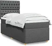 vidaxl Box Spring Bed - Dark Grey King Single Mattress Set with Adjustable LED Headboard/Removable Topper - Bedroom Furniture
