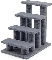 Costway 4-Step Pet Stairs for Cats and Dogs, Carpeted Cat Scratching Post Pet Ramp, 60.5 cm Indoor Multi-Step Dog Stairs for High Beds, Couch and Sofa, Easy Assembly, Grayish White