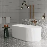 Fluted acrylic freestanding bathtub 1500*750*580mm V-groove back to wall bath