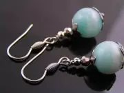Amazonite Earrings, Stainless Steel, Handmade and Wire Wrapped Jewelry, E1919
